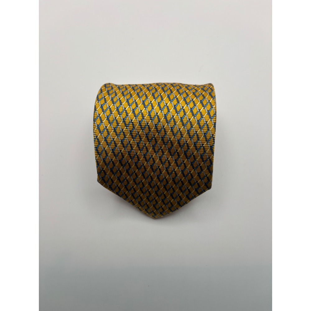 Jos. A. Bank Mens Yellow Blue Geometric Diamond Silk Necktie Made in Italy